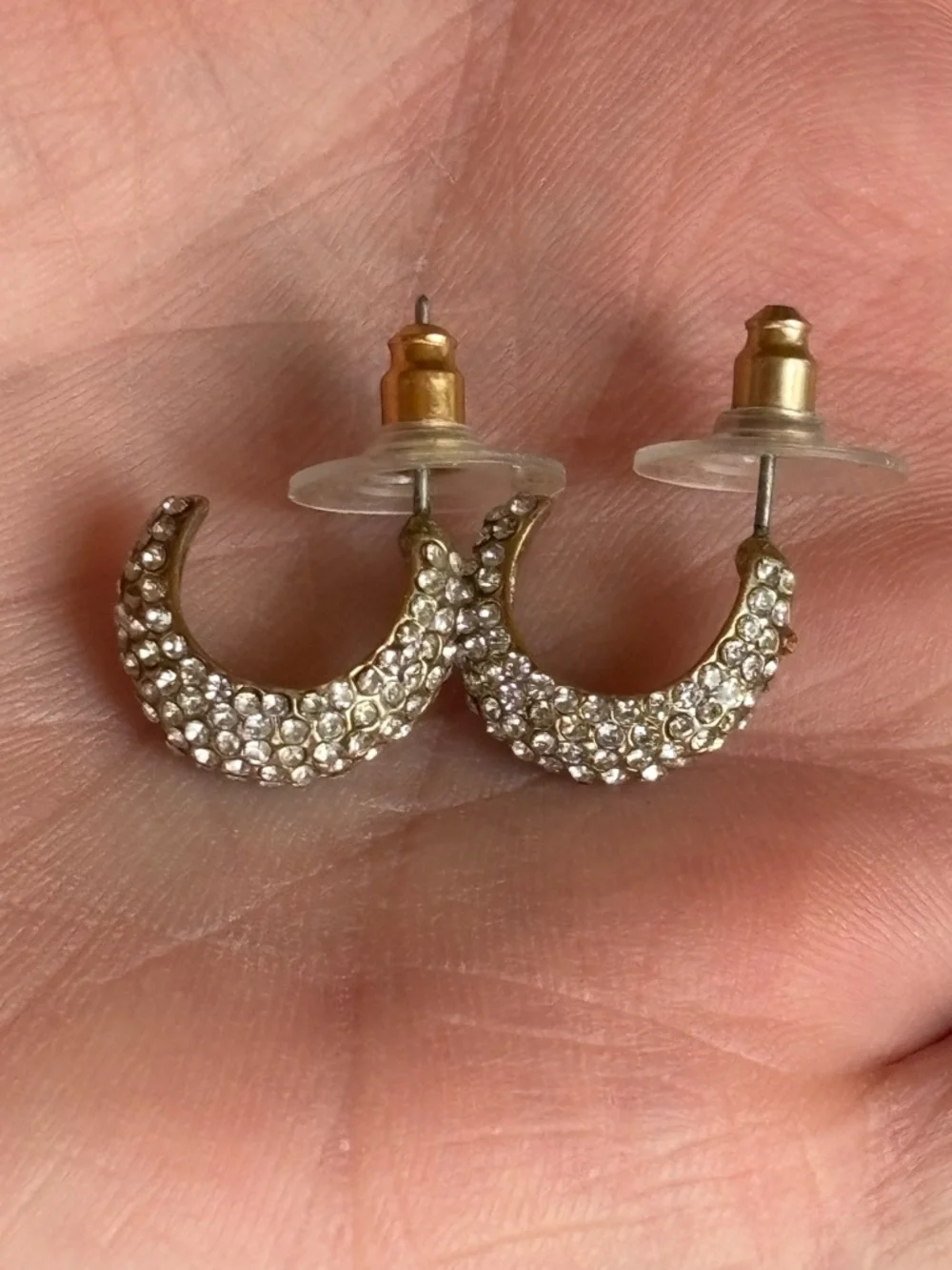 Gold-Tone Crystal Crescent Stud Earrings - Picture 3 of 3